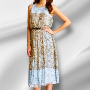 Vince Camuto Sleeveless Brown and Blue Midi Dress